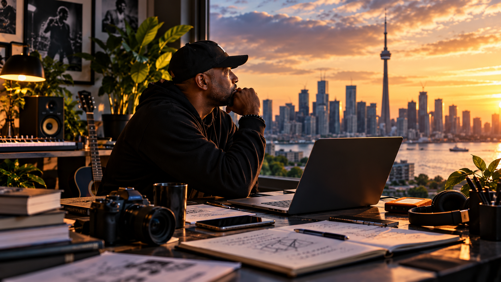 Creative workspace overlooking the Toronto skyline